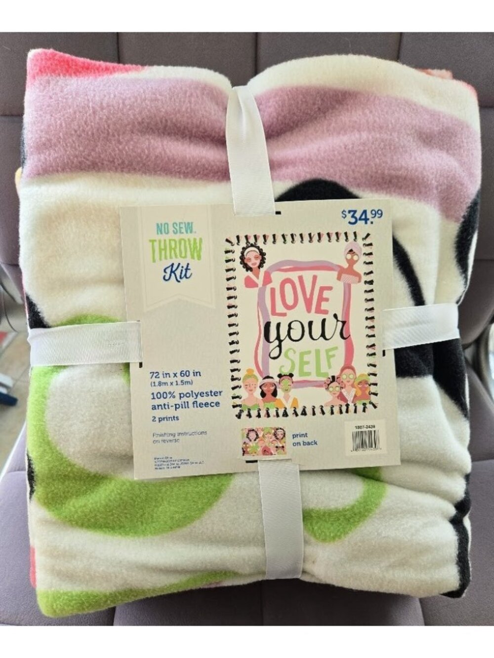 No Sew Throw Blanket Kit 72 x 60 New Love Yourself Design Self Care Mother's Day